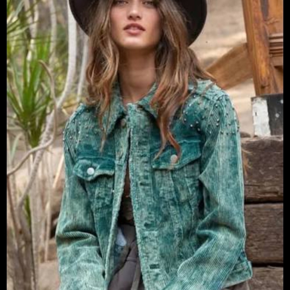 POL Teal Corduroy Jean Jacket